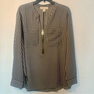 Michael Kors Long Sleeve Hunter Green and White Striped Blouse Size 2X